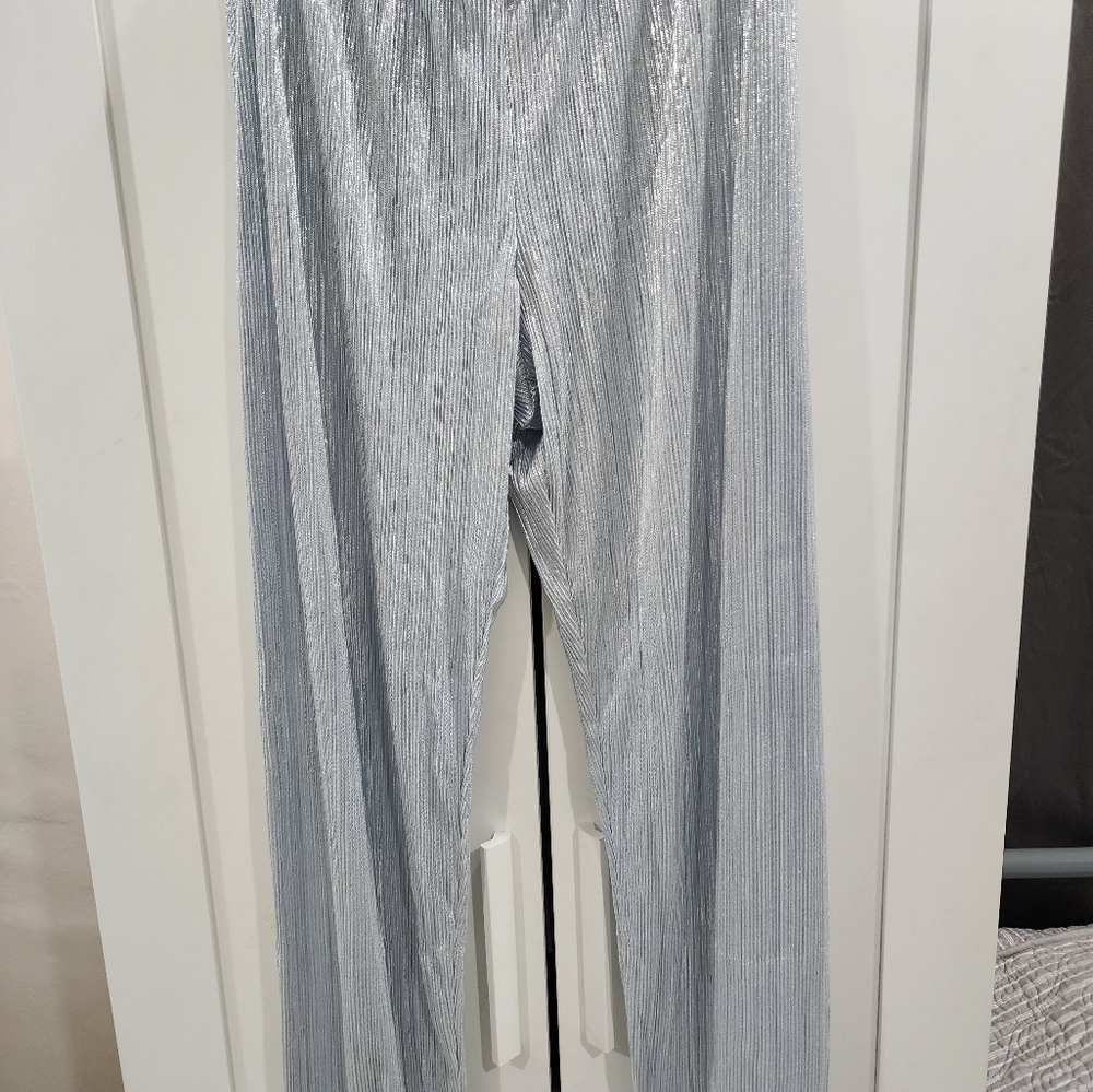 Victoria's Secret Womens Petite Plissé Pleated Jogger Pajamas AW4 Silver Size m